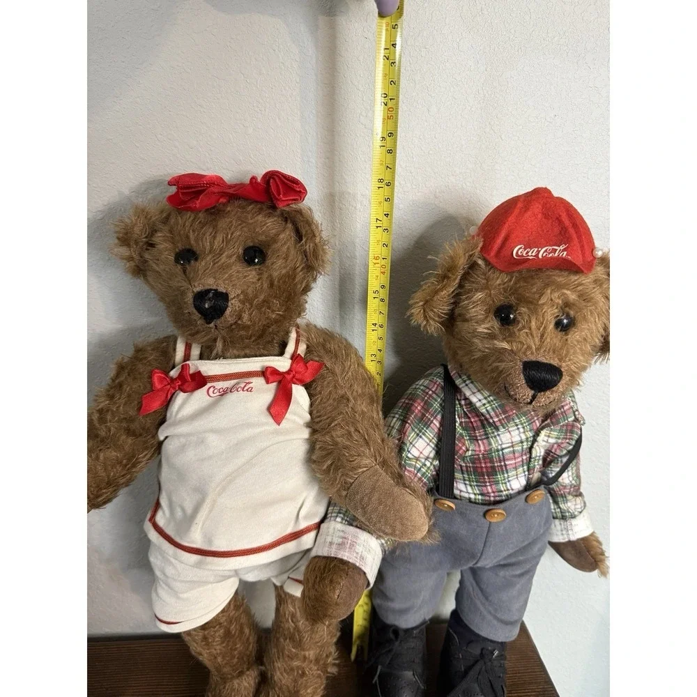 Vintage Franklin‎ Mint Coca Cola Jointed Collector Mohair Teddy Bears Set